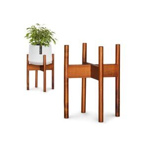 Fox & Fern 8" Mid-Century Plant Stand – Acacia Wood, Indoor Holder